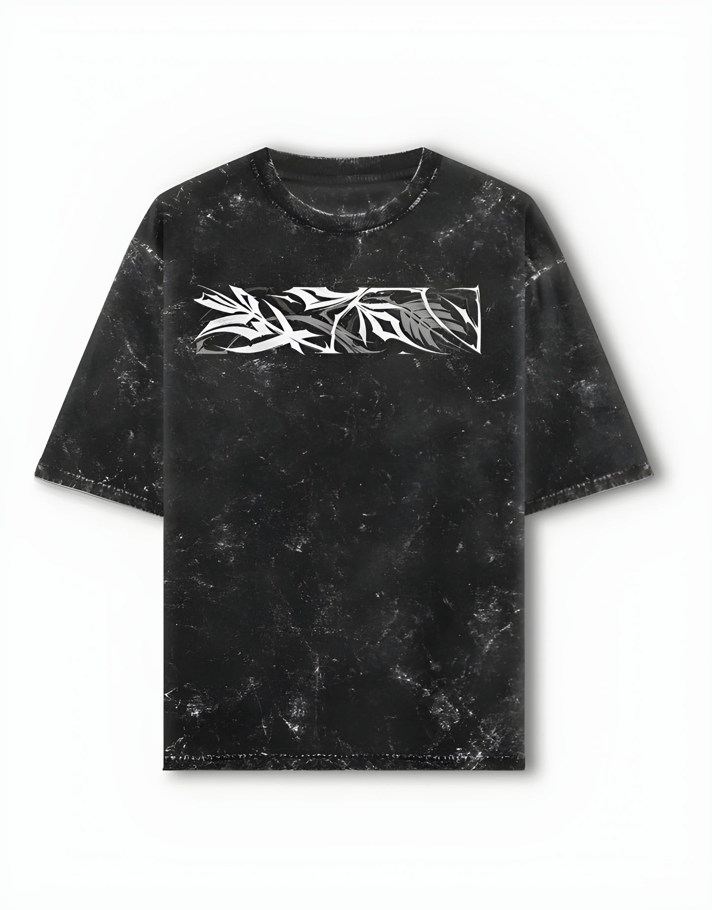 Black Marble Graphic T-Shirt – Abstract Leaf Print